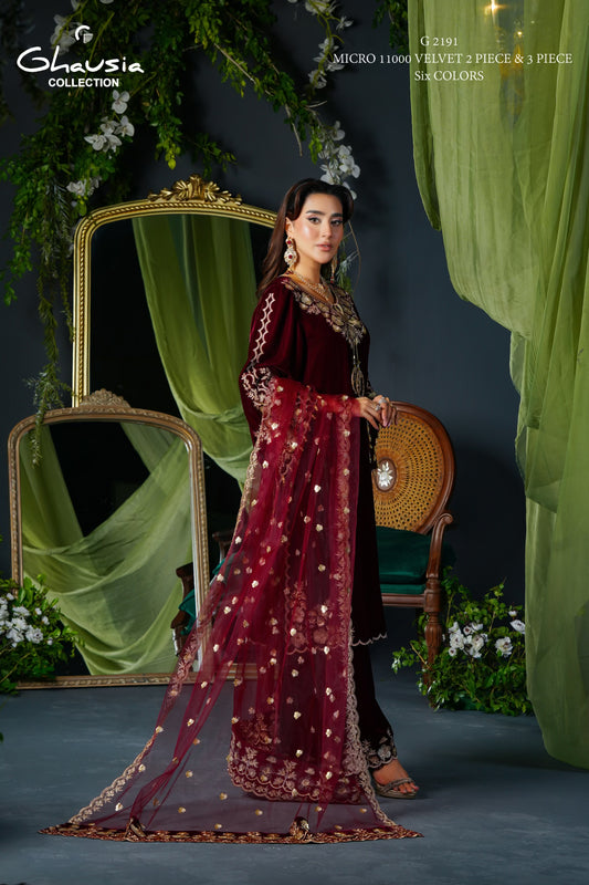 Velvet Embroidered Kurta - G2191