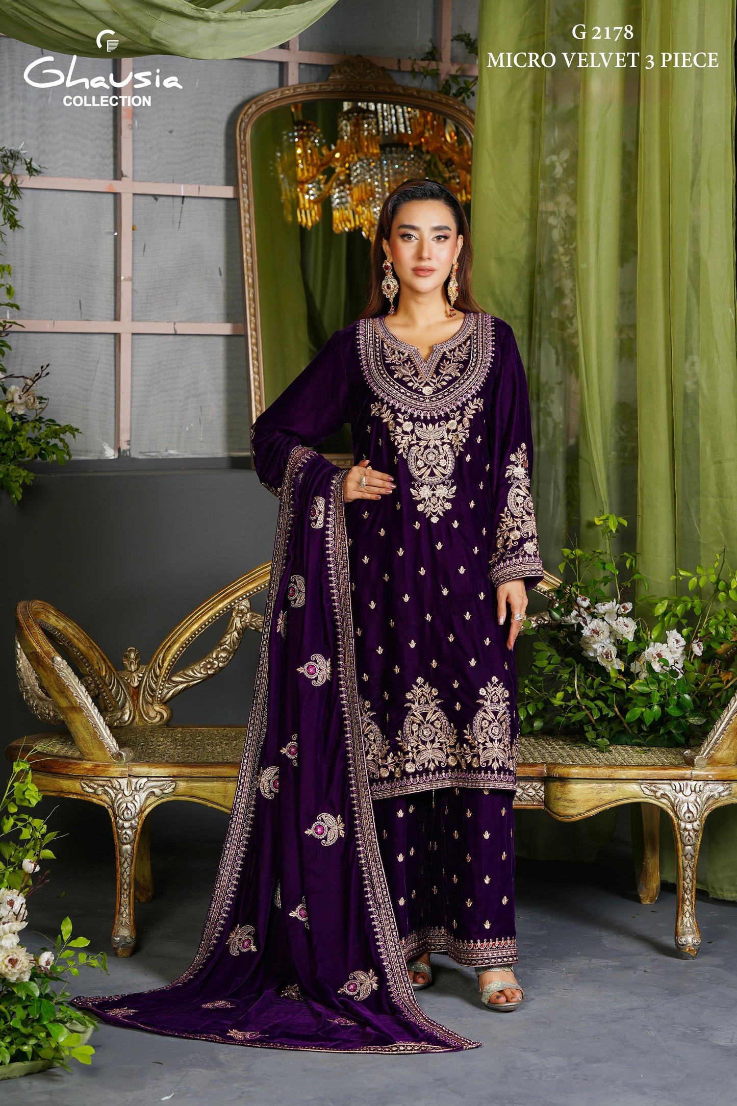Velvet Embroidered Kurta - G2178