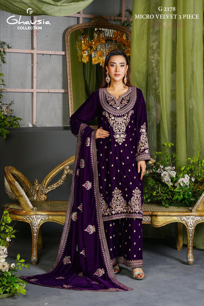 Velvet Embroidered Kurta - G2178