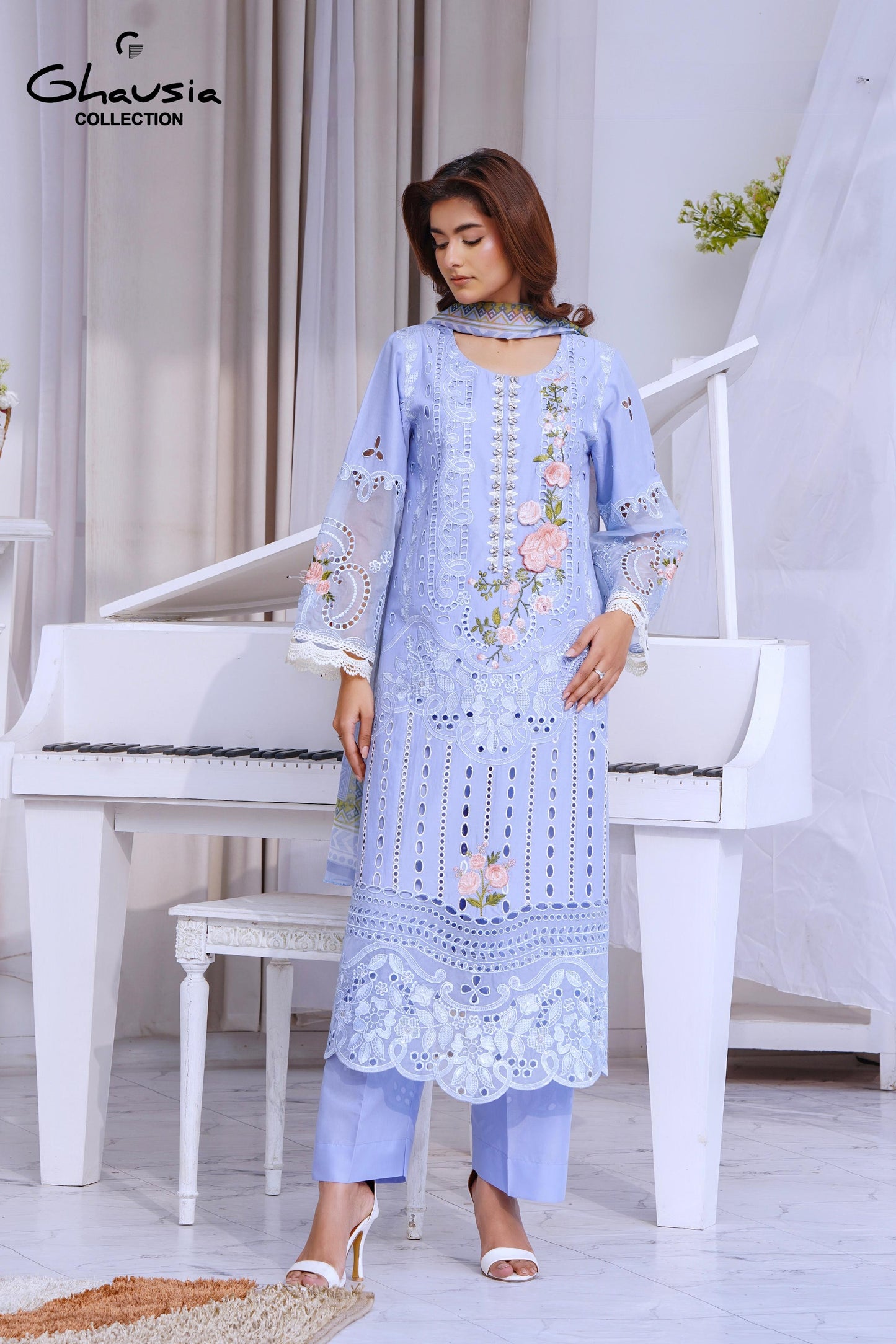 Lawn Embroidered Kurta Aplique Work 3P - G2227