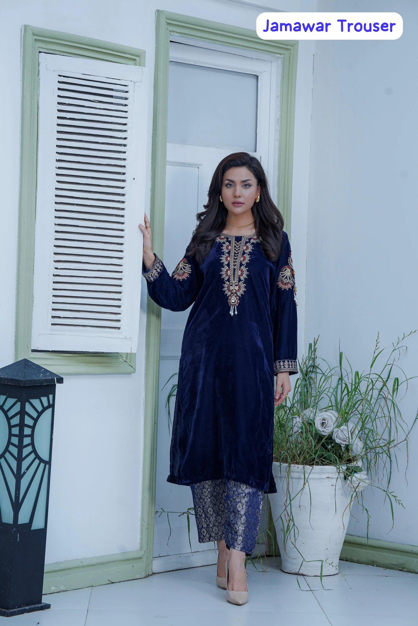 Velvet Embroidered 2p - - Ghausia Collection