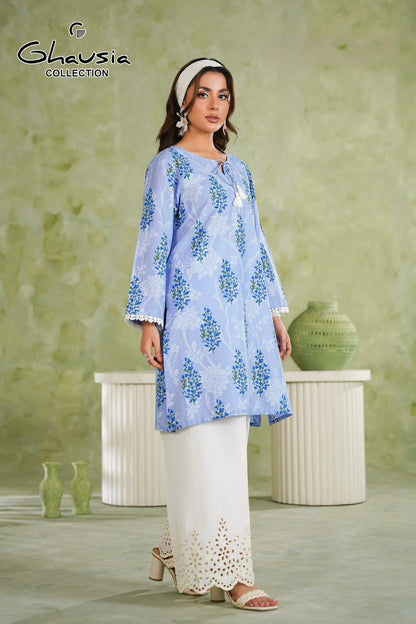 Lawn Kurta 2P - Emrbroidered Trousers