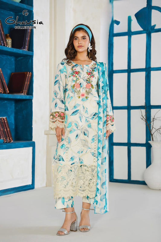 Printed Lawn Embroidered Kurta 4P - G2142
