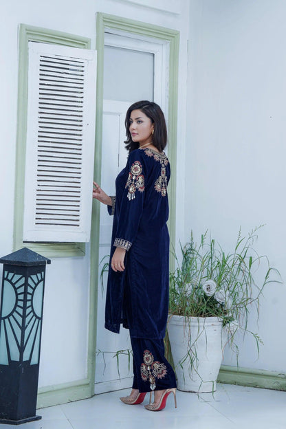 Velvet Embroidered 2p - - Ghausia Collection