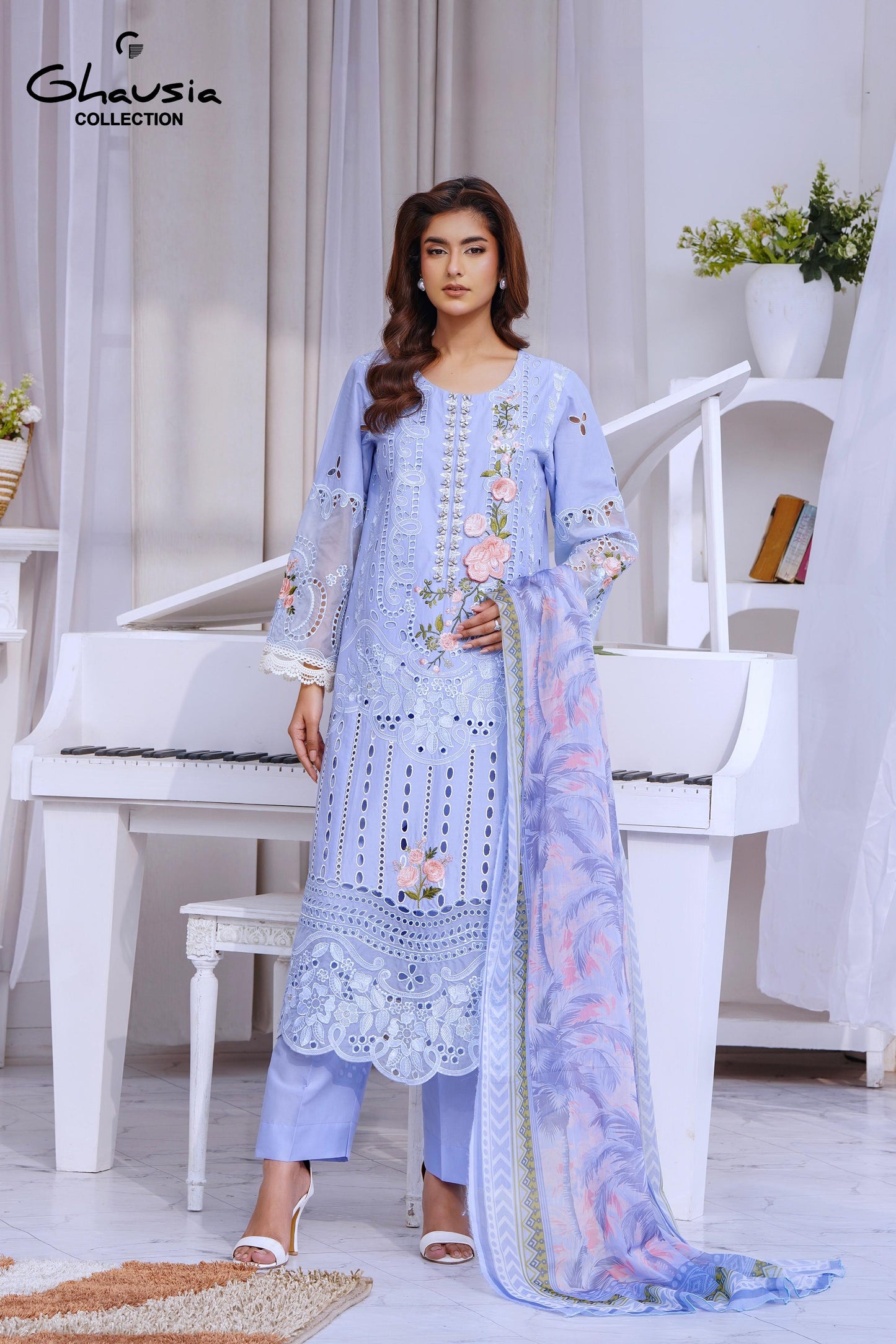 Lawn Embroidered Kurta Aplique Work 3P - G2227