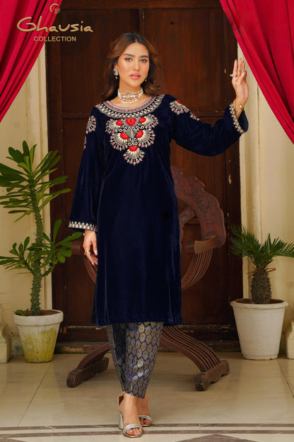 Velvet Embroidered kurta - G1902