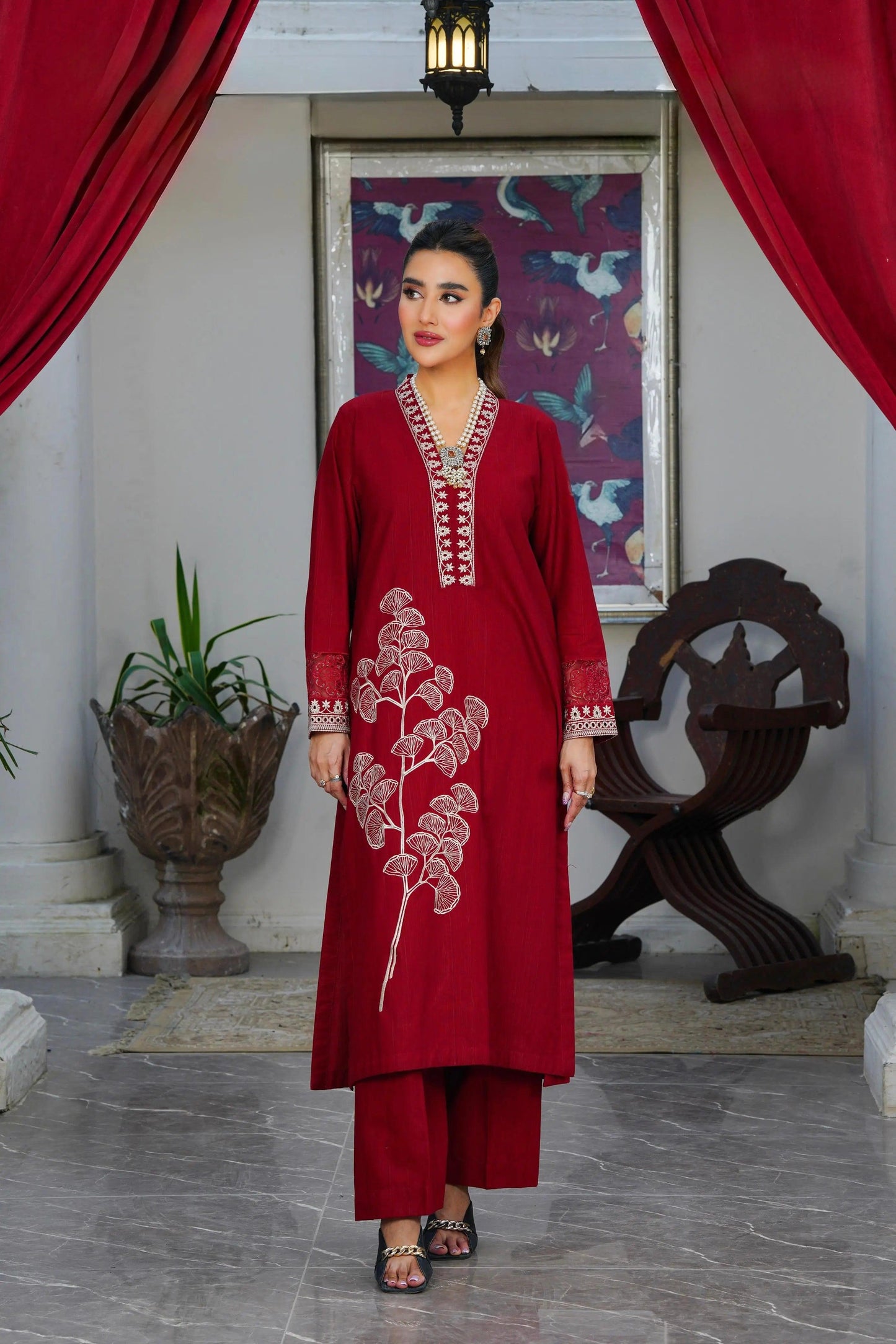 Embroidered Cambric Cotton 2pc Maxi ~ G194p - Ghausia Collection