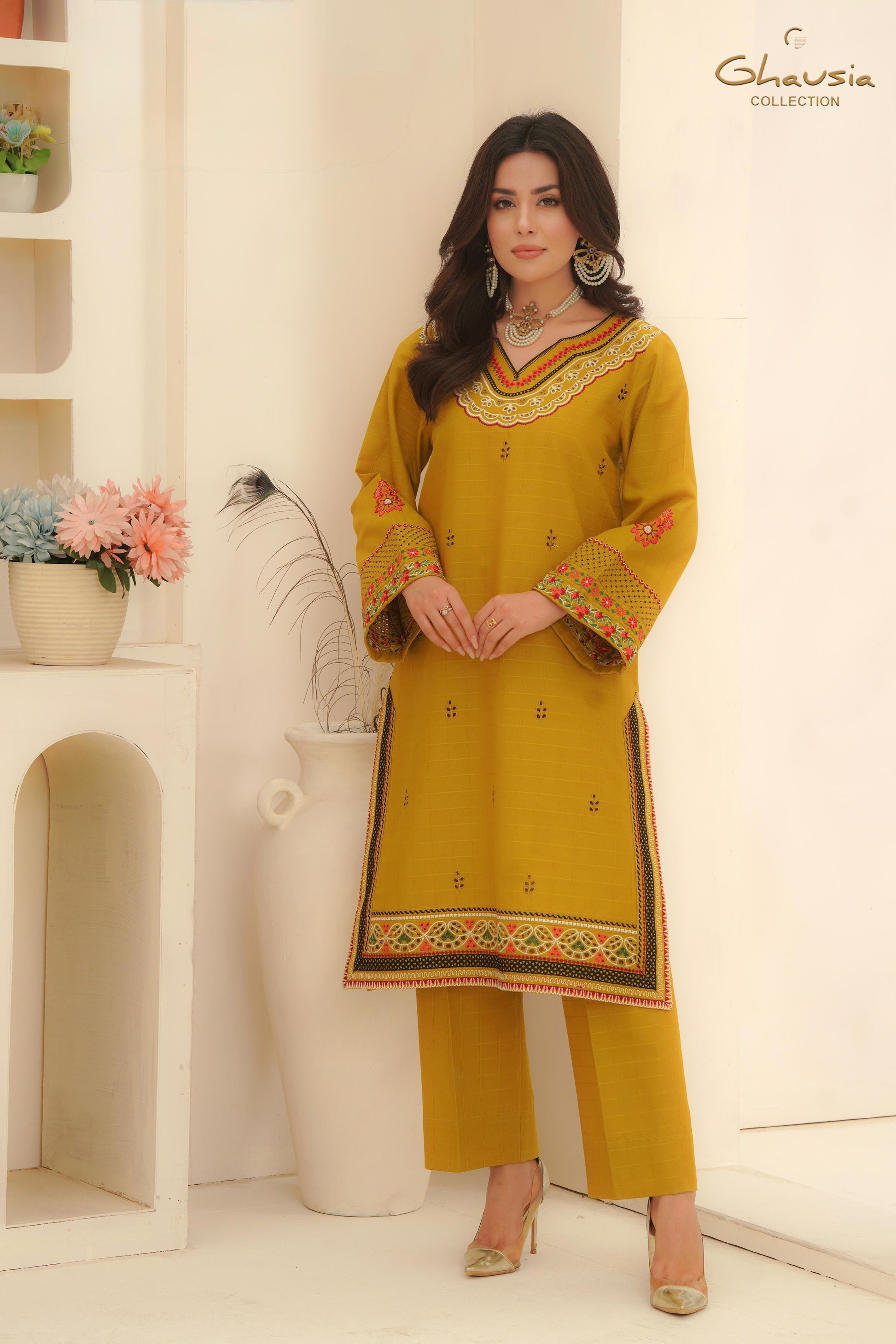 Embroidered Cambric Cotton 2pc - Ghausia Collection