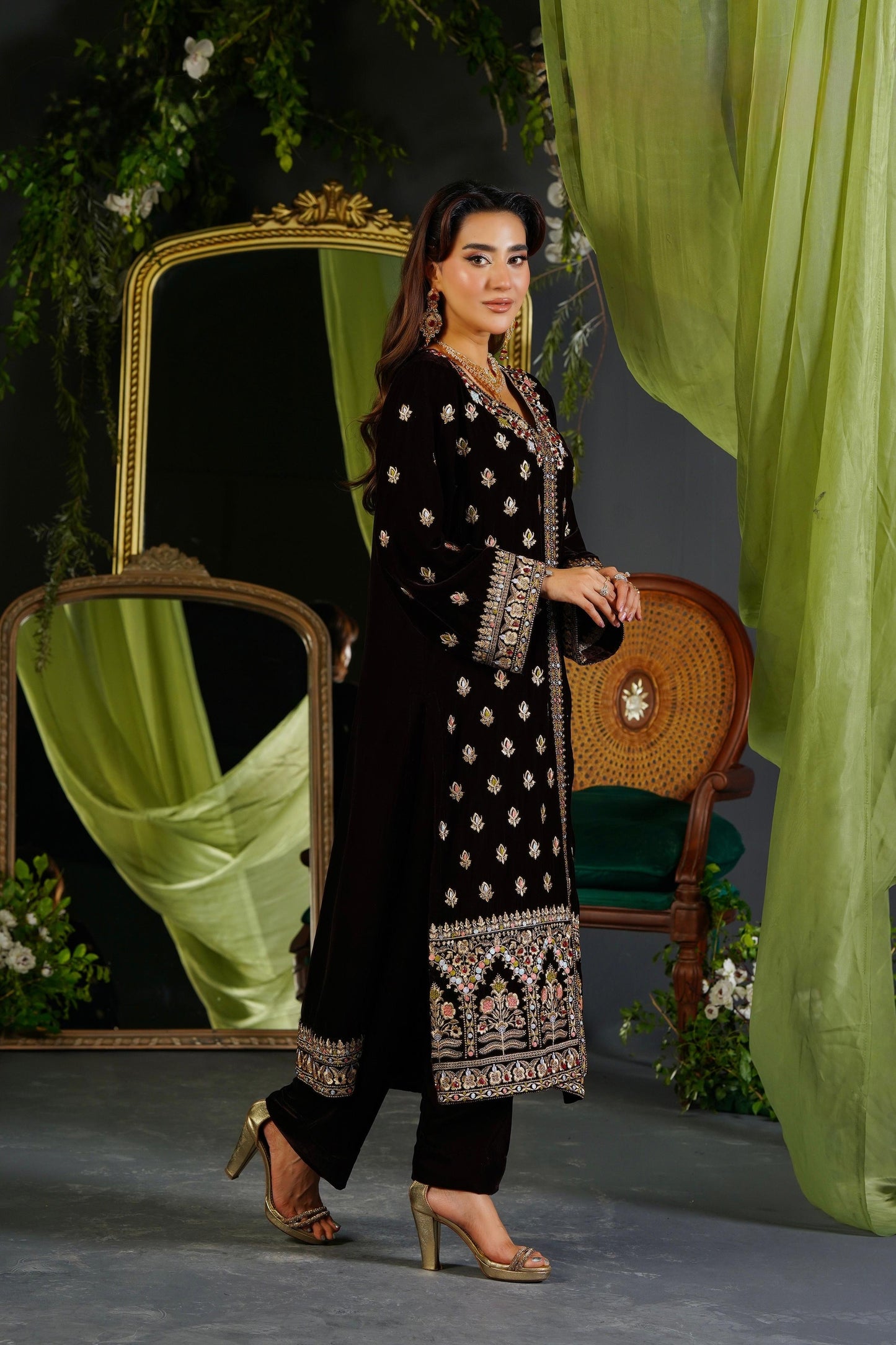Velvet Embroidered Kurta - G2182