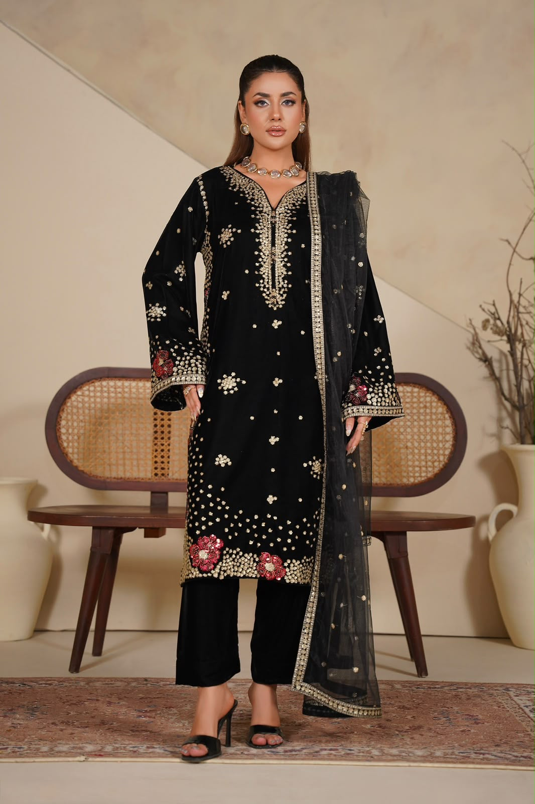 Velvet Embroidered Kurta - G2447