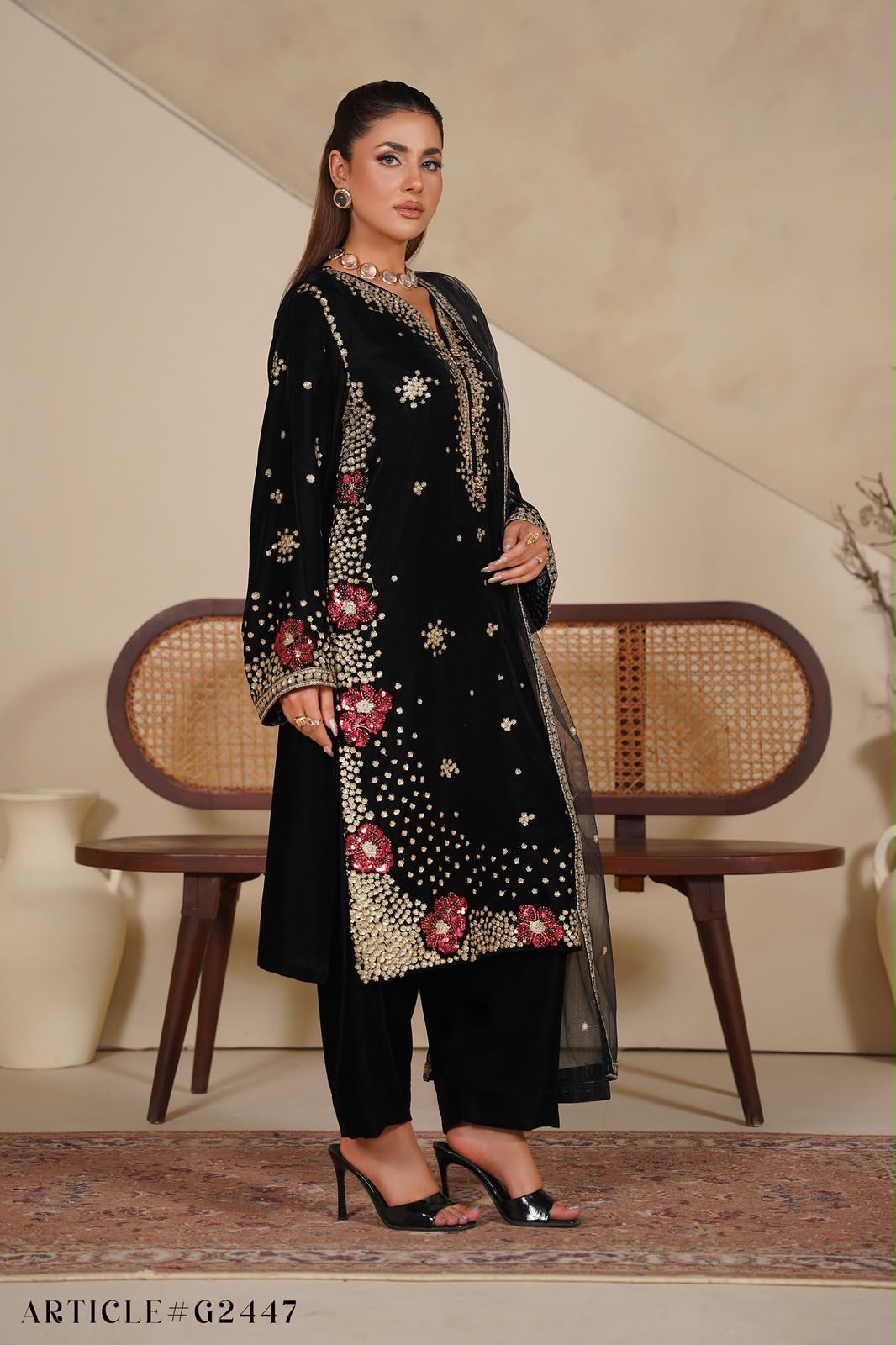 Velvet Embroidered Kurta - G2447