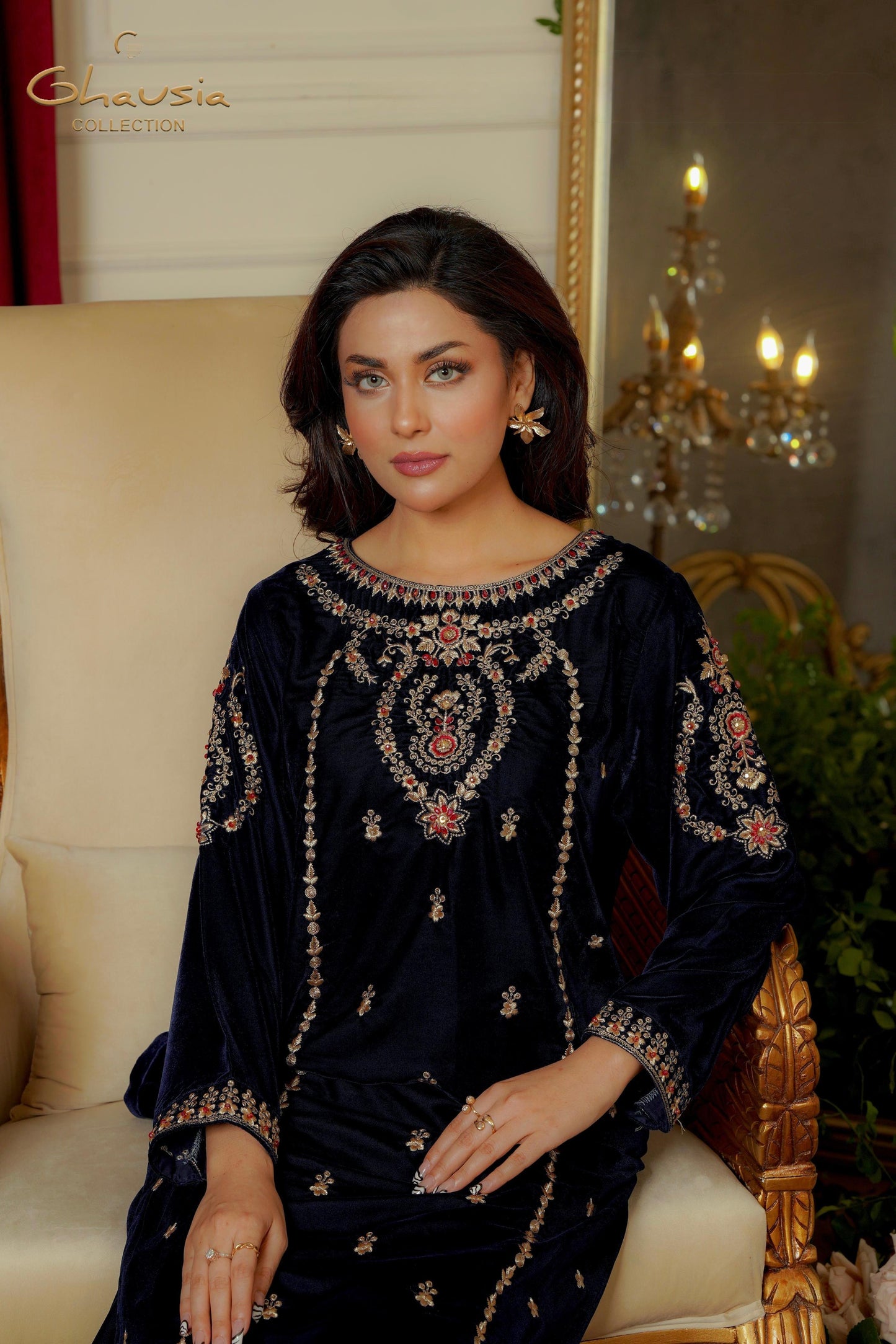 Velvet Embroidered kurta - G1898