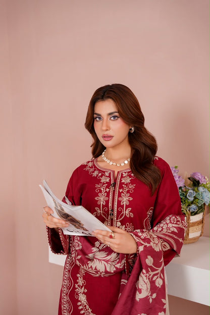 Embroidered Cambric Cotton 3pc
