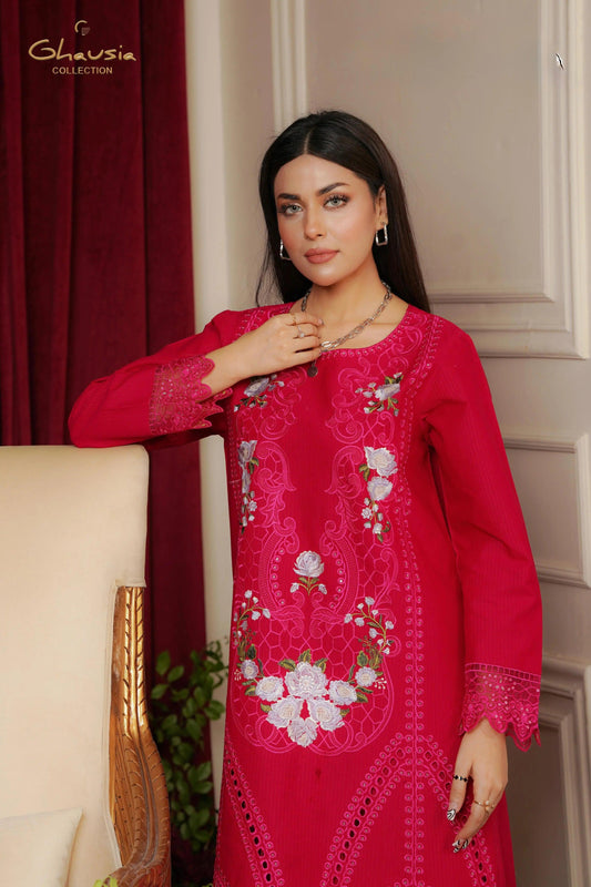 Embroidered Cambric Cotton Boring 2pc - Ghausia Collection