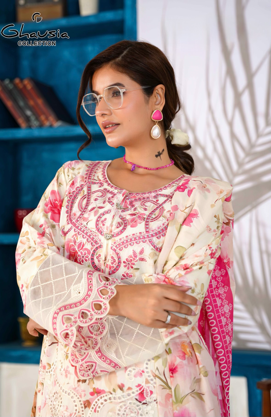 Printed Lawn Embroidered Kurta 4P - G2284