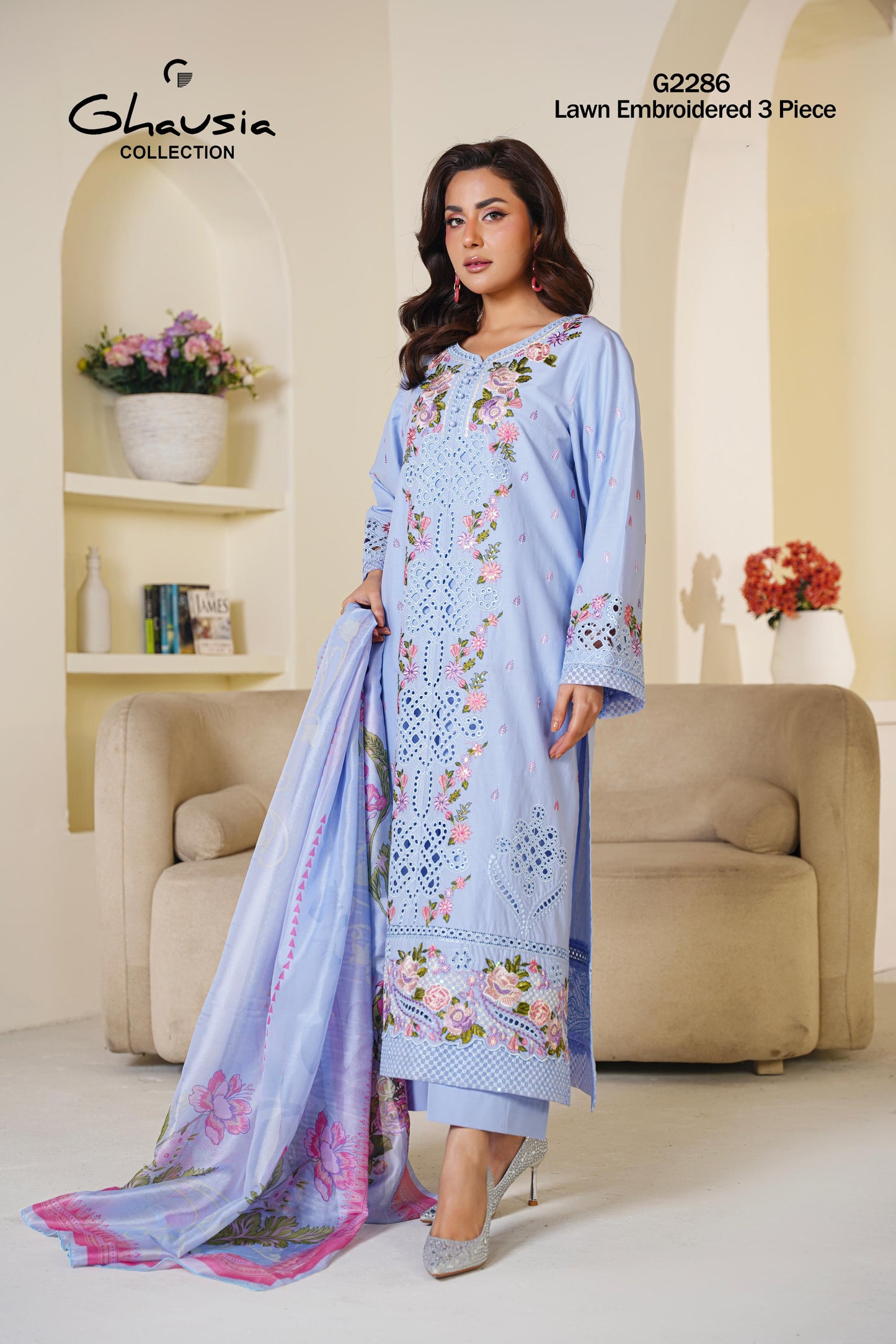 Lawn Embroidered Kurta 3P - G2286