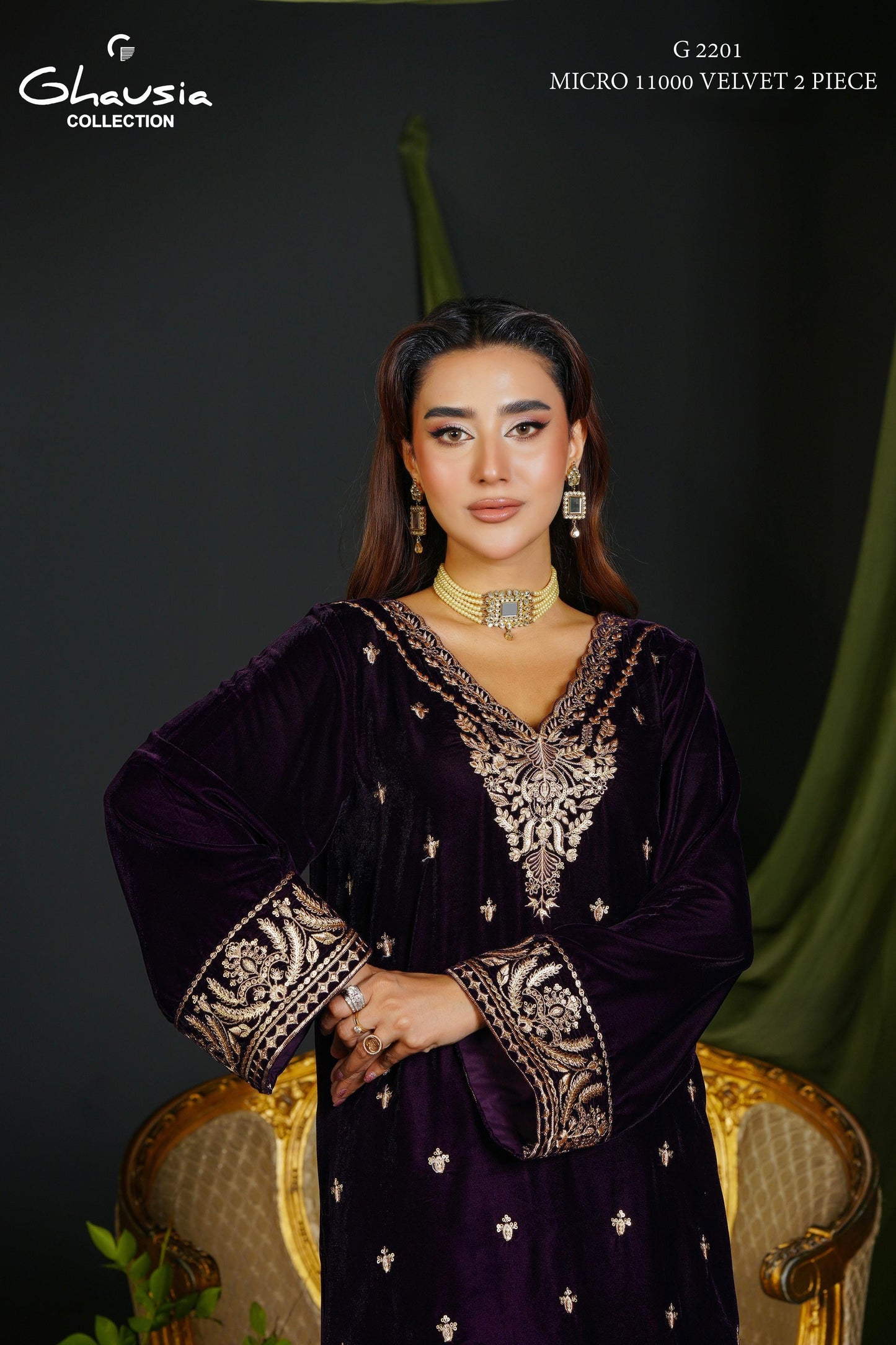 Velvet Embroidered Kurta - G2201