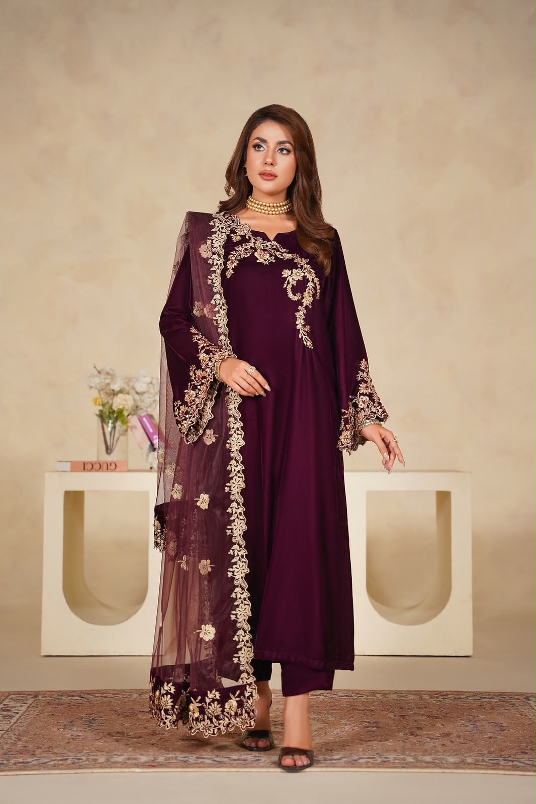 Velvet Embroidered Kurta - G2415