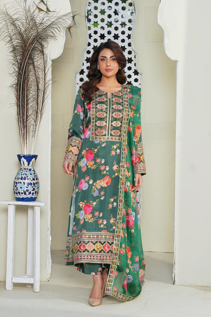 Embroidered Digital Silk 3 Piece