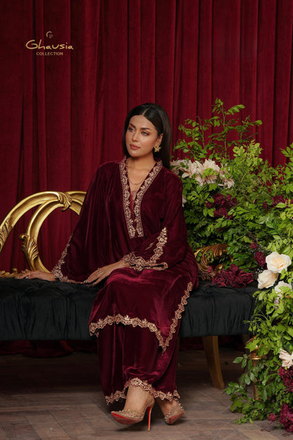 Velvet Embroidered kurta - G1934