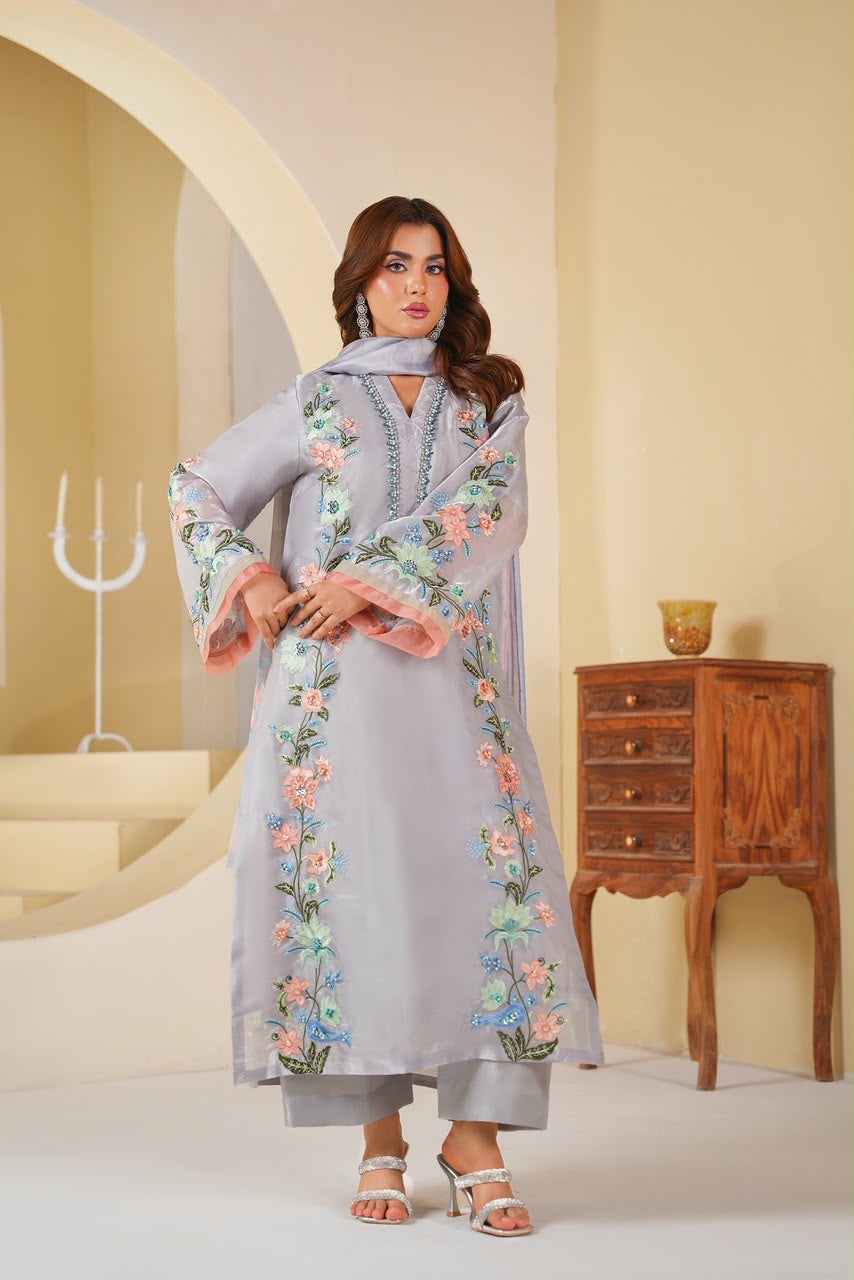 Embroidered Silk 3 Piece