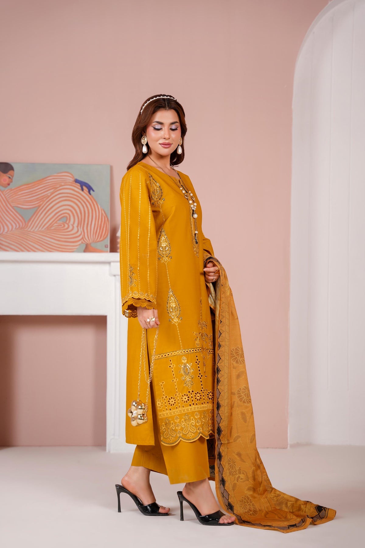 Embroidered Cambric Cotton 3pc