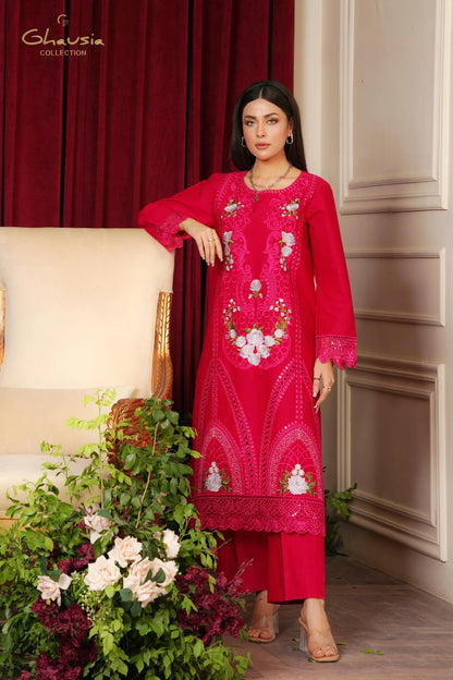 Embroidered Cambric Cotton Boring 2pc - Ghausia Collection