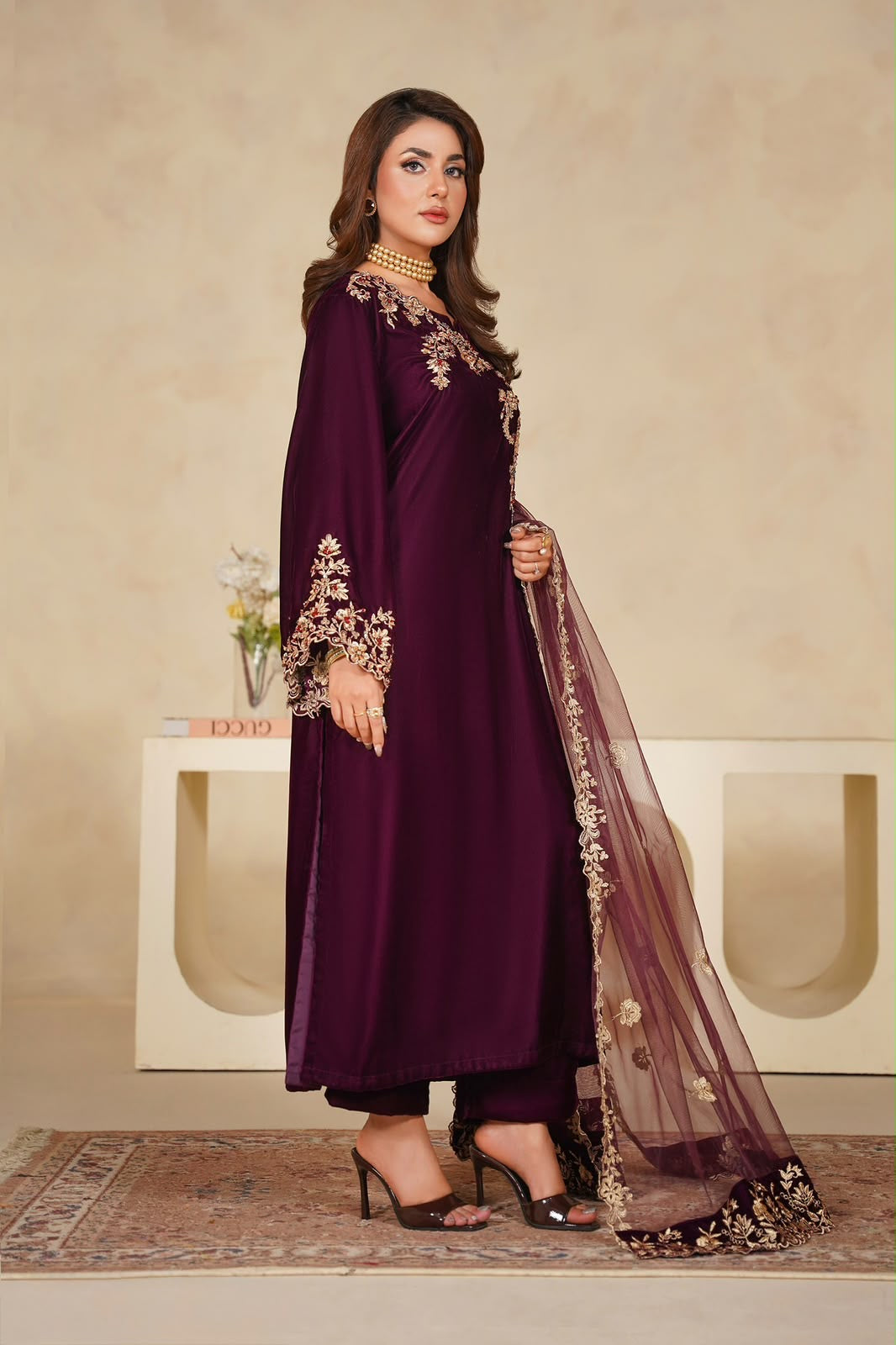 Velvet Embroidered Kurta - G2415