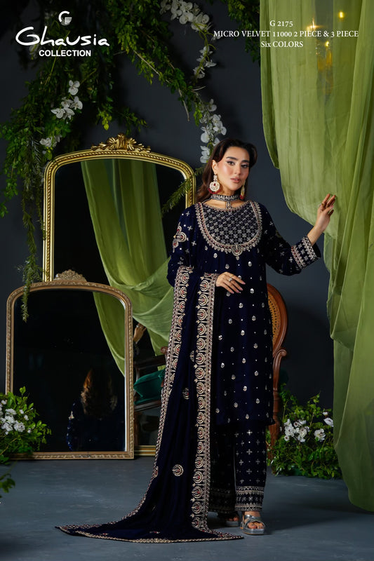 Velvet Embroidered Kurta - G2175