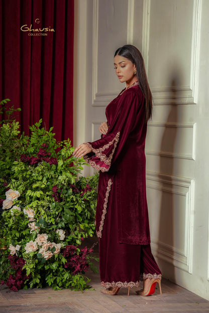 Velvet Embroidered kurta - G1934