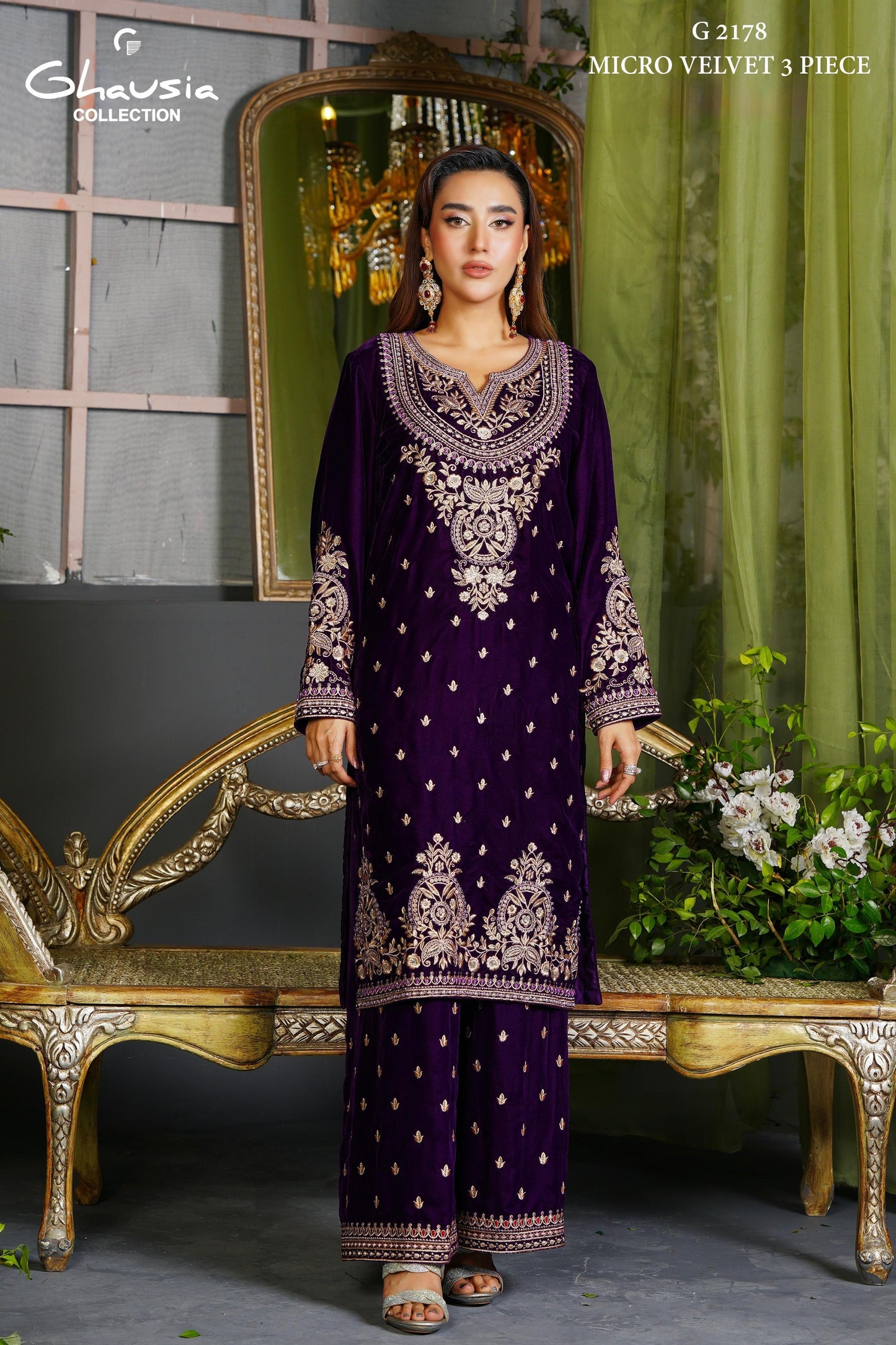 Velvet Embroidered Kurta - G2178