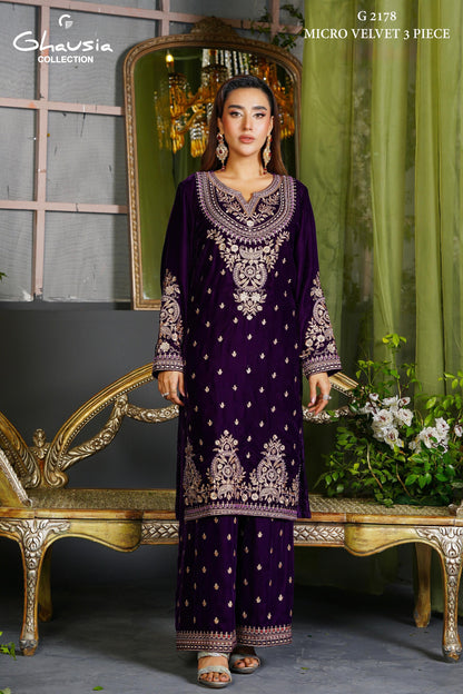 Velvet Embroidered Kurta - G2178