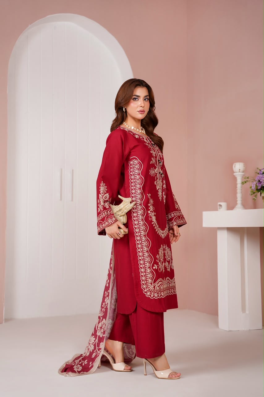 Embroidered Cambric Cotton 3pc