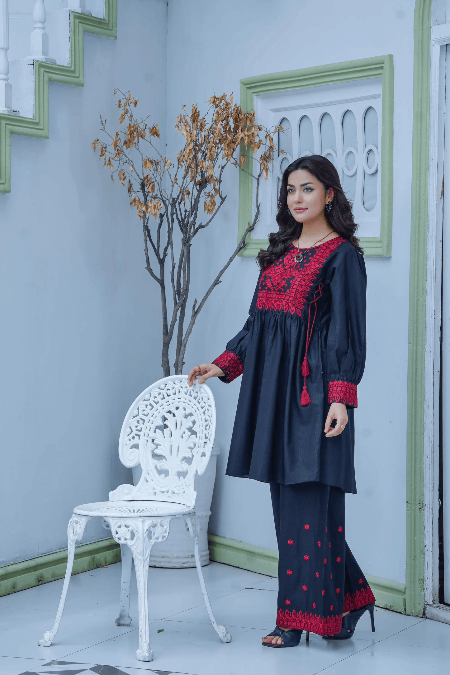 Embroidered Cambric Cotton frock 2pc~ G1912 - Ghausia Collection