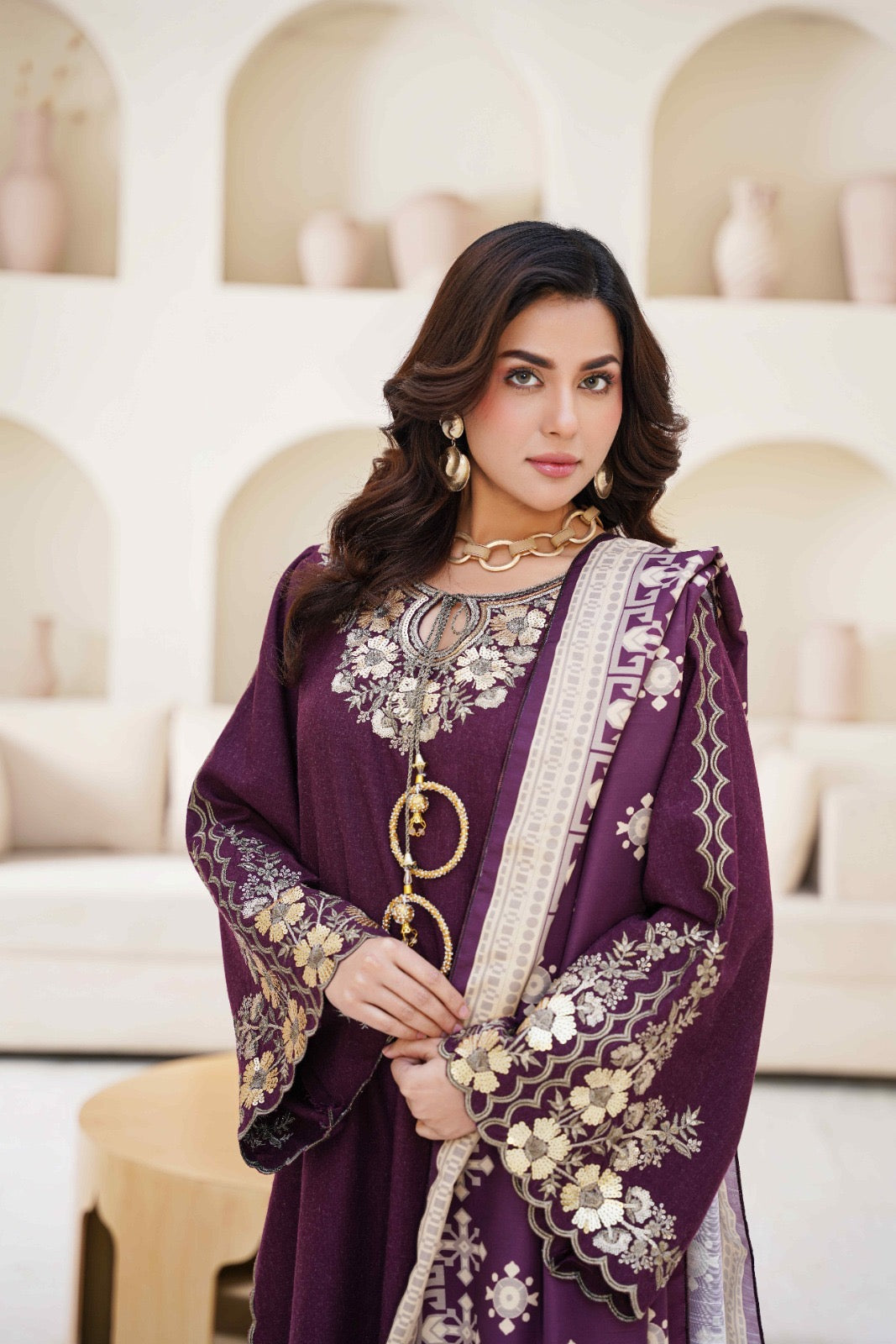 Embroidered  Wool 3pc Kurta -