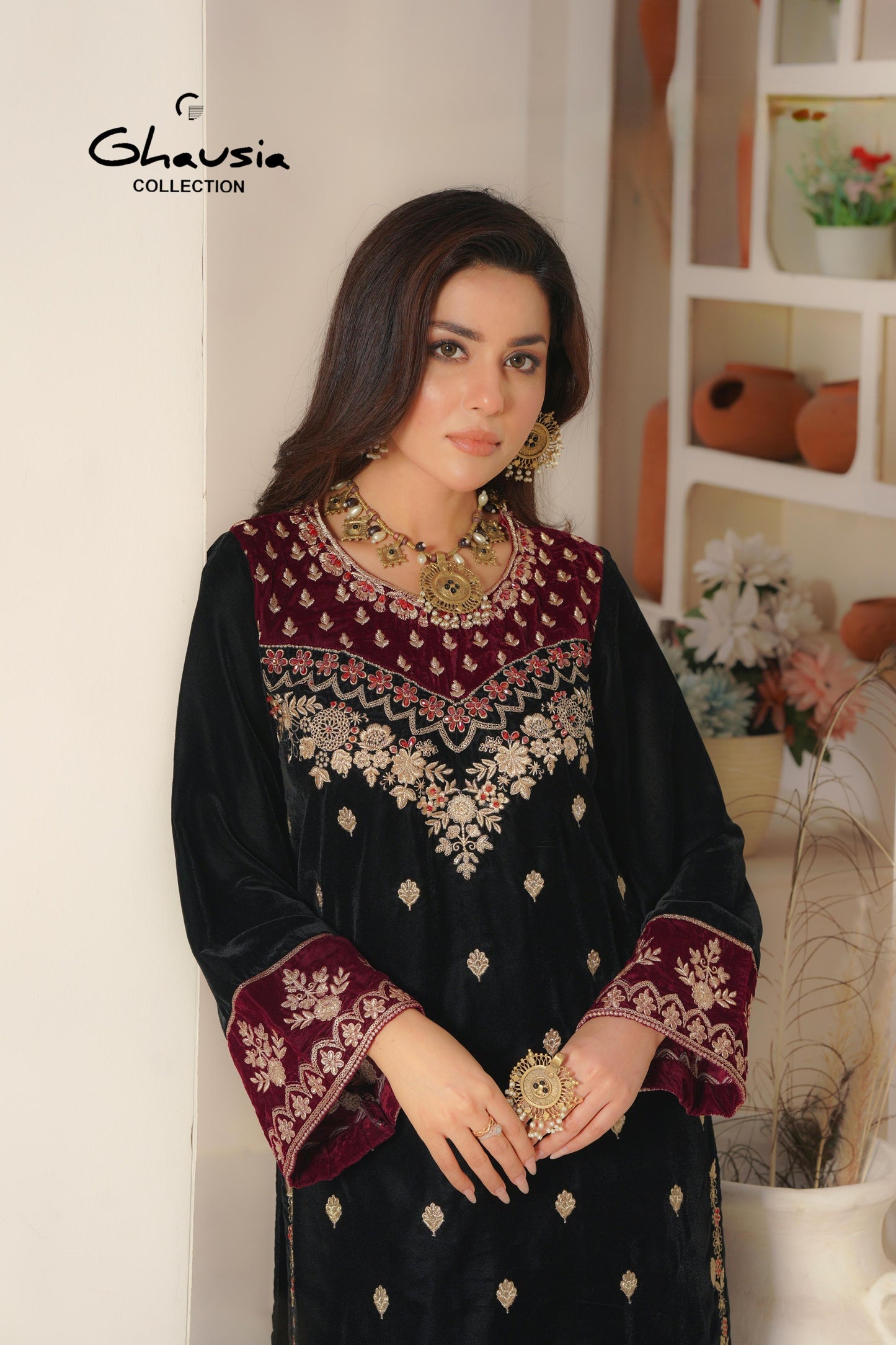 Velvet Embroidered kurta - G1954