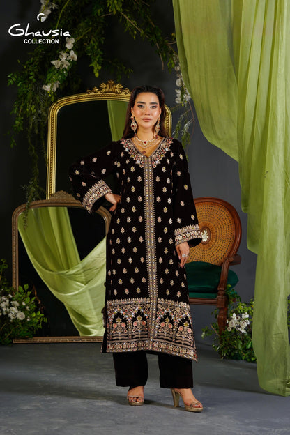 Velvet Embroidered Kurta - G2182