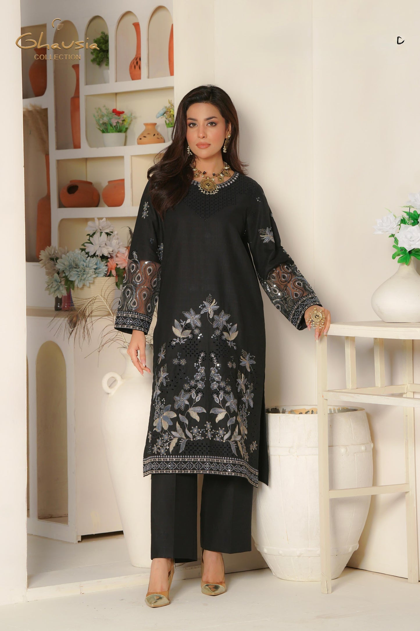 Embroidered Cambric Cotton 2pc - Ghausia Collection